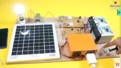 Working model of Dual AC Output Solar Inverter using MOSFETs, high-current transformer, and 18V solar panel.
