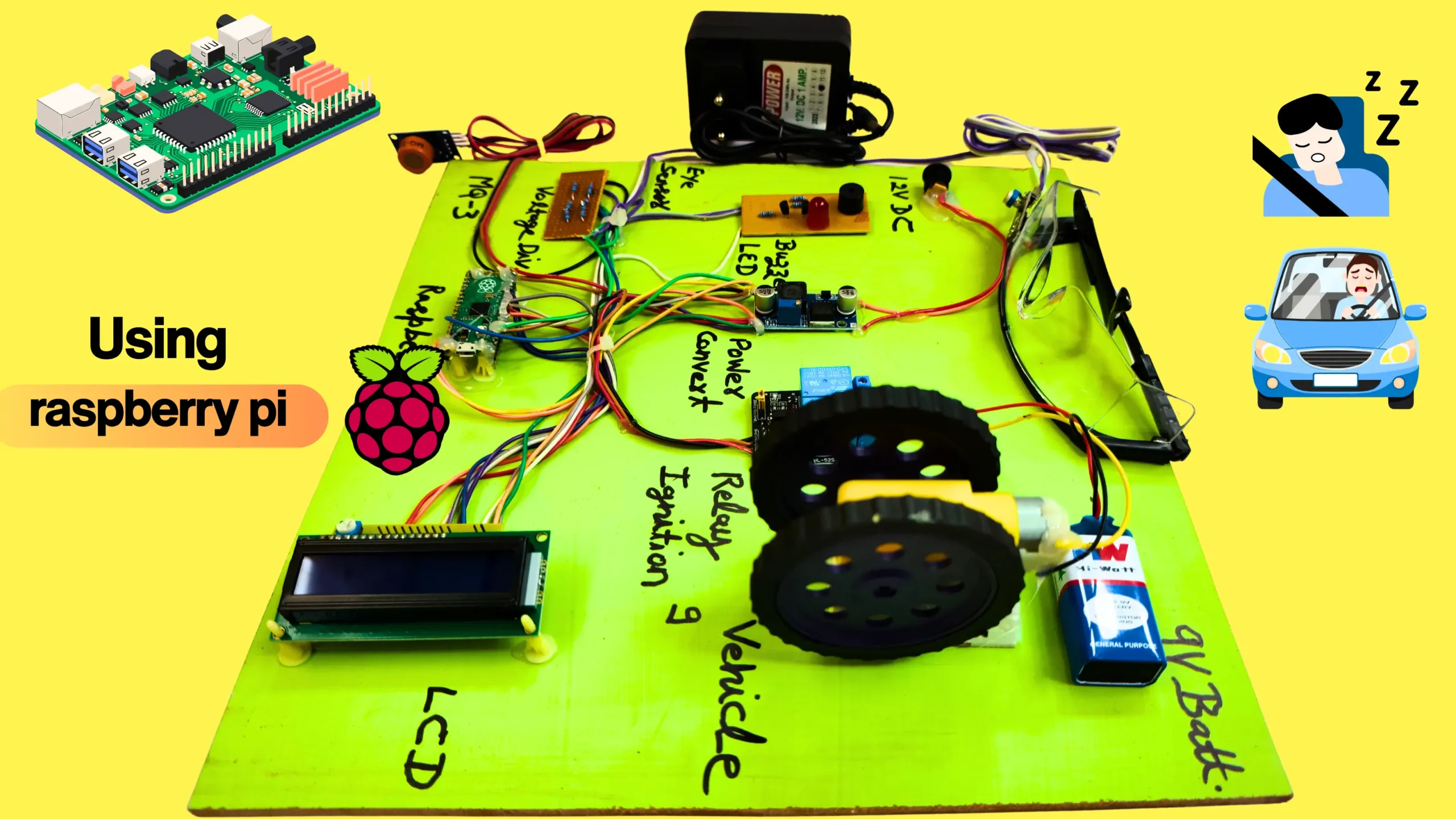 Anti Sleep Alarm Project using Raspberry Pi Pico ready hardware model