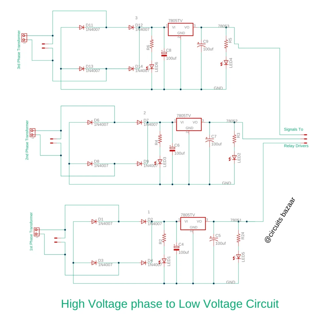 Automatic Three Phase Changer power supply circuit 12V AC to 5V DC