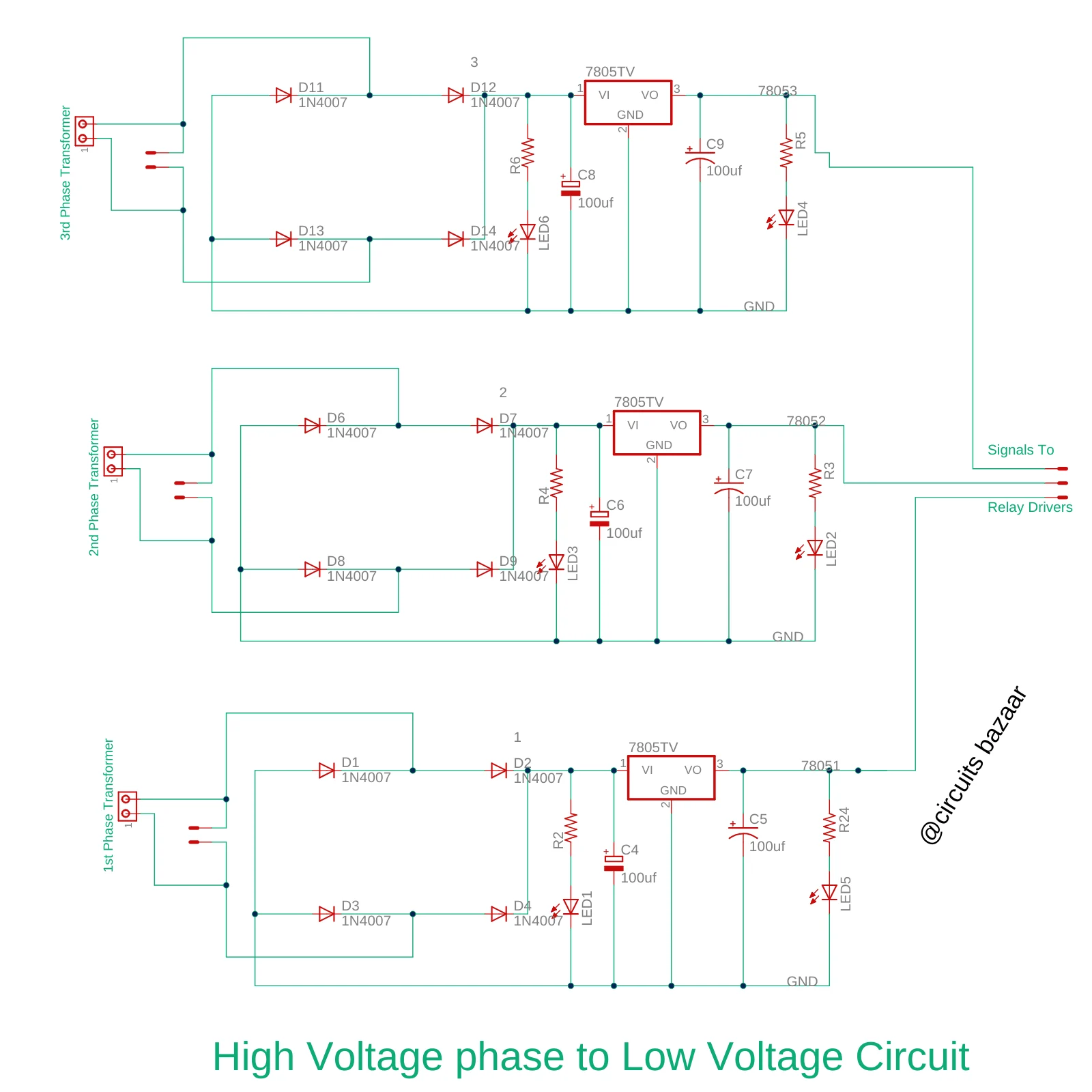 Automatic Three Phase Changer Project Using Relay Logic | Electrical Engineering Project 6 Automatic Three Phase Changer power supply circuit 12V AC to 5V DC