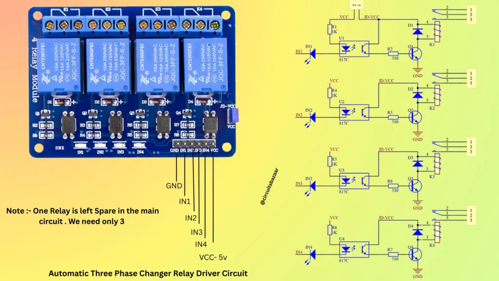 Automatic Three Phase Changer relay board circuit with driver