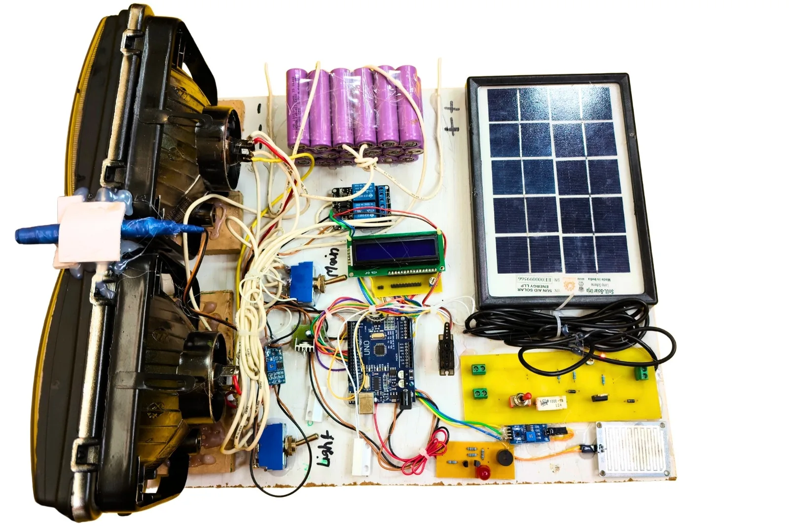 Smart Vehicle Safety System Arduino Project | Automatic Headlight Control | Final Year Engineering ProjectModel 1 Smart Vehicle Safety System Arduino Project working model