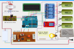 Automatic Power Factor Correction using Arduino circuit diagram with relay module, capacitor bank, LCD display and load control for electrical engineering project
