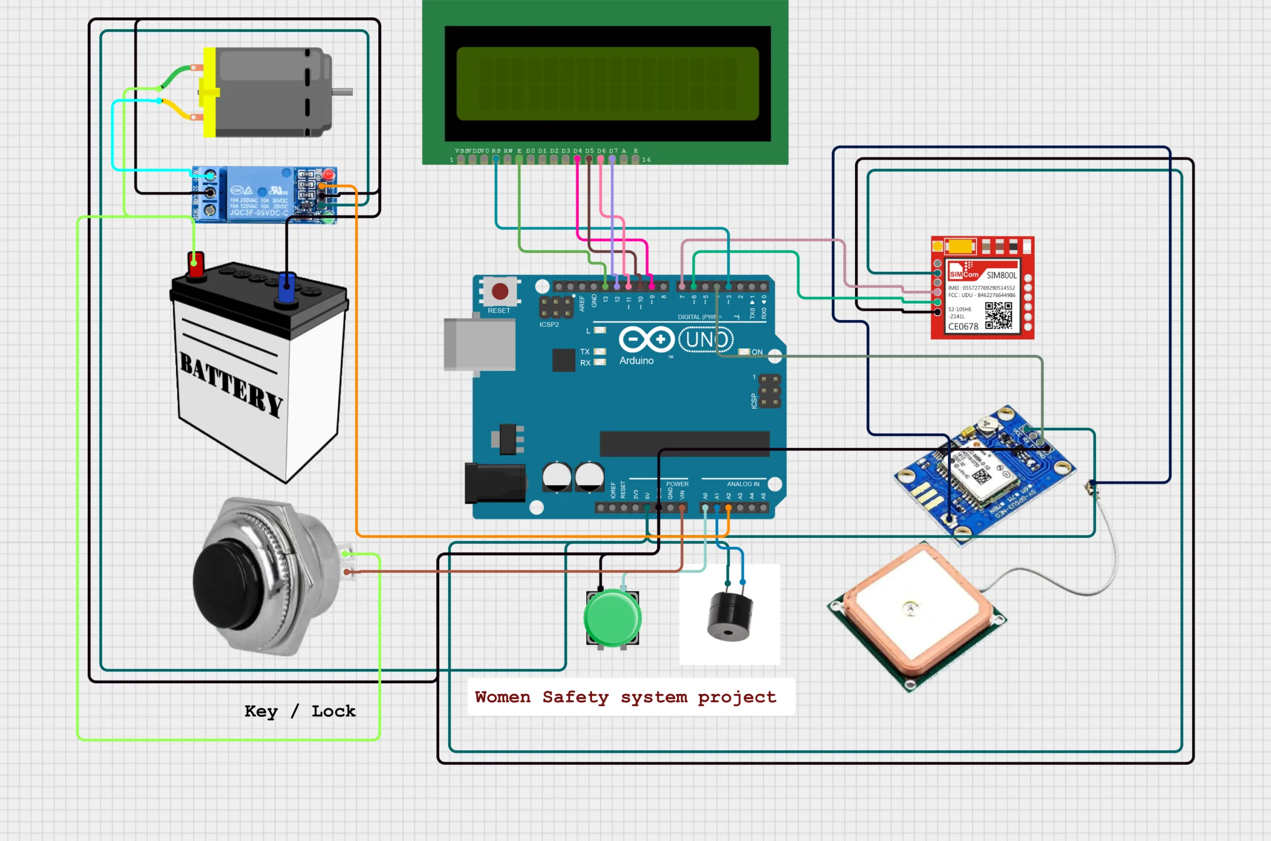 Arduino Vehicle Anti Theft Project Engineering Project Circuit Diagram
